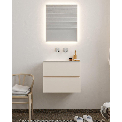 MONDIAZ VICA Badkamermeubelset - 60cm- onderkast linen - 2 lades - wastafel cloud midden - zonder kraangat - LED spiegel - XL versie 60cm hoog