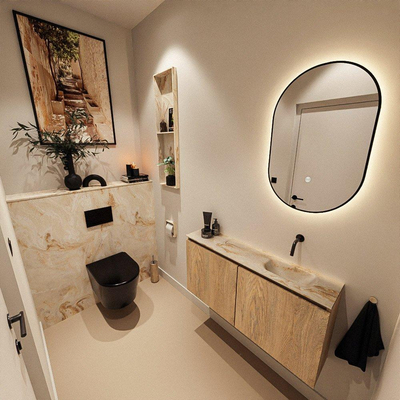 MONDIAZ TURE-DLUX 100cm toiletmeubel Washed Oak. EDEN wastafel Frappe positie rechts. Zonder kraangat.