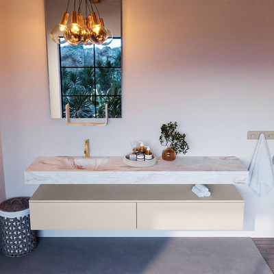 MONDIAZ ALAN - DLUX Badkamermeubelset - 200cm - onderkast - Linen - 2 lades - vrijhangende wastafel - wasbak links - 1 kraangat - Frappe