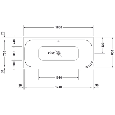 Duravit Happy d.2 bad rechthoek 180x80cm hoek links met paneel wit