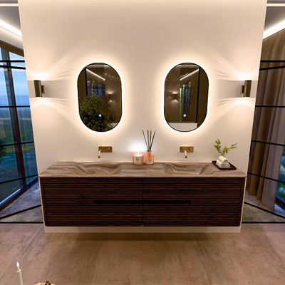 Mondiaz CIRO-DLUX Badkamermeubelset - 190x45x50cm - Solid surface wastafel Sombra - 2 wasbak Dubbel - zonder kraangaten - 4 lades - Walnut