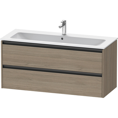Duravit Ketho.2 Wastafelonderbouwkast - met 2 laden - voor enkele wastafel - 121x48x55cm - met grepen antraciet - eiken terra mat