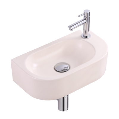 QeramiQ Fuente pack lave-mains – demi-rond – 40 x 22 x 12 cm – perçage à droite – robinet chromé – façade lisse