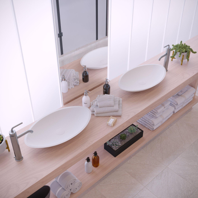 Ideavit Solidjazz opbouw wastafel 60x35x9cm ovaal 0 kraangaten 1 wasbak Solid surface wit OUTLETSTORE