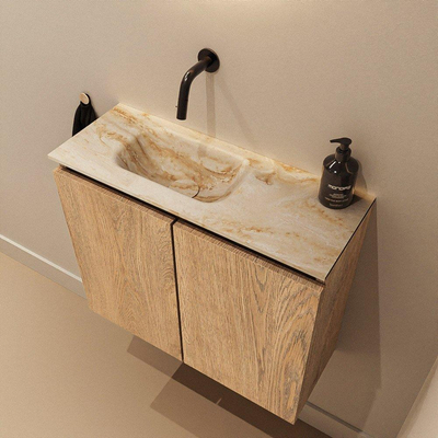 MONDIAZ TURE-DLUX Meuble de WC 60 cm Washed Oak. Lavabo EDEN Frappe position gauche. Sans trou de robinet.