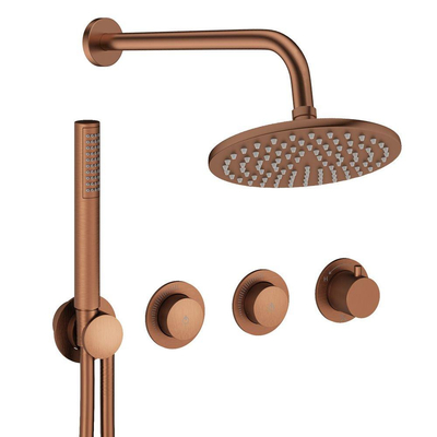 Crosswater MPRO Module inbouw regendoucheset – Ø20 cm hoofddouche – 30 cm gebogen wandarm – 3 hendels – brons geborsteld