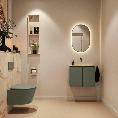 MONDIAZ TURE-DLUX Meuble toilette - 60cm - Army - EDEN - vasque Frappe - position centrale - sans trou de robinet