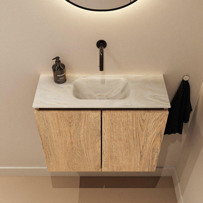 MONDIAZ TURE-DLUX Meuble toilette - 60cm - Washed Oak - EDEN - vasque Ostra - position centrale - sans trou de robinet