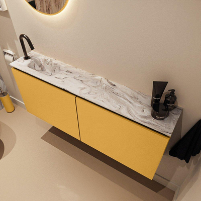 MONDIAZ TURE-DLUX Meuble WC 120 cm Ocher. Lavabo EDEN Glace position gauche. Avec 1 trou de robinet.