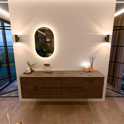 Mondiaz CIRO-DLUX Badkamermeubelset - 180x45x50cm - Solid surface wastafel Sombra - 1 wasbak Links - zonder kraangaten - 4 lades - Dusk