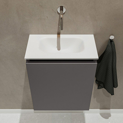 MONDIAZ TURE Toiletmeubel 40x23x50cm met 0 kraangaten 1 deuren dark grey mat Wastafel Eden midden Solid Surface Wit