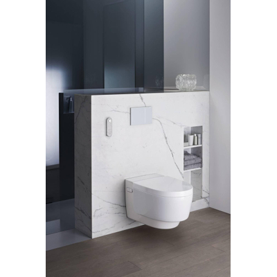 Geberit Aquaclean Mera Comfort WC japonais avec aspirateur d'odeurs, air chaud et Ladydouche abattant softclose blanc brillant
