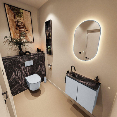 MONDIAZ TURE-DLUX Meuble toilette - 60cm - Clay - EDEN - vasque Lava - position gauche - 1 trou de robinet
