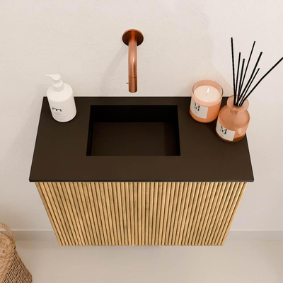 Mondiaz JOYA Meuble de toilette 50cm - couleur Chêne - Vasque FAYE position Gauche Sans trou de robinet couleur Urban