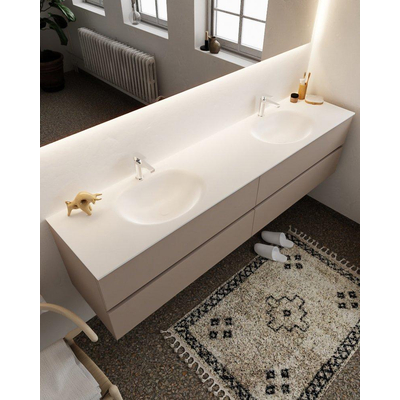MONDIAZ VICA Badkamermeubelset - 200cm - 4 lades - wasbak Moon dubbel - 2 kraangaten - solid surface smoke OUTLETSTORE