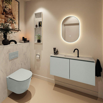 MONDIAZ TURE-DLUX Meuble toilette - 100cm - Greey - EDEN - vasque Opalo - position centrale - 1 trou de robinet