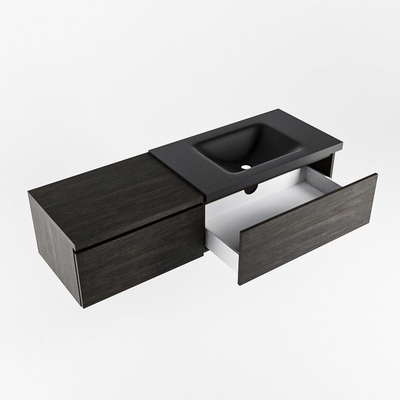 MONDIAZ BUKLA Meuble de salle de bains 140cm avec module 60 couleur Dark Brown avec 2 tiroirs. Lavabo CLOUD droit 0 trous de robinet couleur Urban.