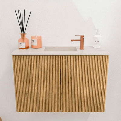 Mondiaz JOYA-DLUX 60cm toiletmeubel - kleur Oak - Wastafel FAYE positie Midden 1 kraangat kleur Meli.