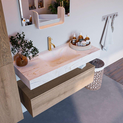 Mondiaz ALAN-DLUX Ensemble de meuble - 110cm - meuble Washed Oak mat - 1 tiroir - Lavabo Cloud Ostra suspendu - vasque Centre - 1 trou de robinet