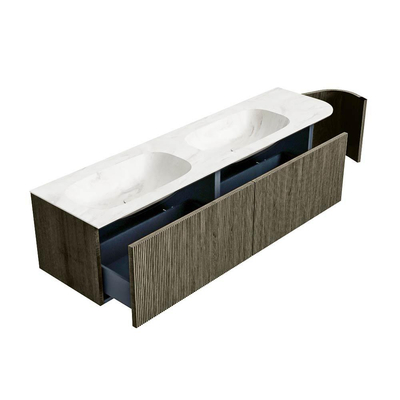 Mondiaz KURVE-DLUX Badkamermeubelset - 175x46x40cm - 2 lade - 1 deur - wastafel solid surface - dubbel / links - 2 kraangaten - Shadow