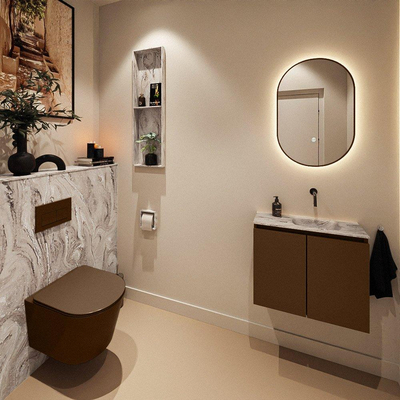 MONDIAZ TURE-DLUX Meuble toilette - 60cm - Rust - EDEN - vasque Glace - position droite - sans trou de robinet
