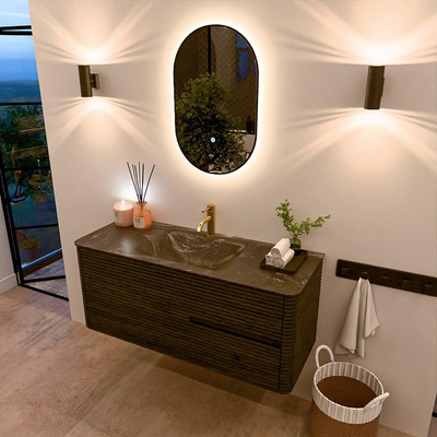 Mondiaz CIRO-DLUX Ensemble de meuble de salle de bains - 120x45x50cm - Lavabo solid surface Lava - 1 vasque au milieu - 1 trou de robinet - 2 tiroirs - Shadow