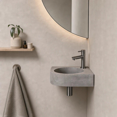 Fortifura Fuente hoekfonteinset – 31.5x31.5x10 cm – beton grijs – kraan gunmetal