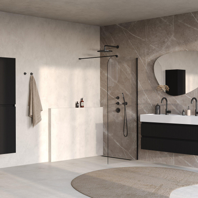 BRAUER Orion Paroi de douche à l'italienne - 90x200cm - verre clair - revêtement en verre - noir mat