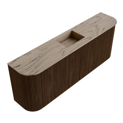 Mondiaz JOYA-DLUX 113.2cm toiletmeubel - ronding links en rechts kleur Walnut - Wastafel FAYE positie Midden 1 kraangat kleur Arena.