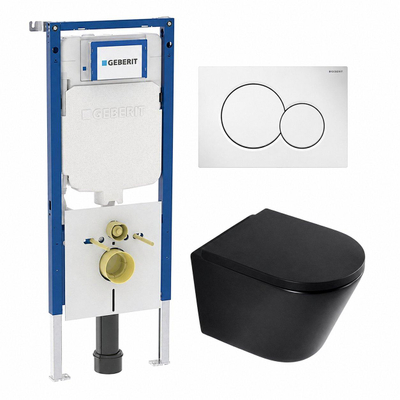 QeramiQ Dely Toiletset - Geberit UP720 inbouwreservoir - witte bedieningsplaat - softclose toilet zitting - 35mm - met Burda frame - mat zwart