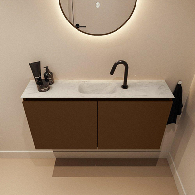 MONDIAZ TURE-DLUX Meuble toilette - 100cm - Rust - EDEN - vasque Opalo - position centrale - 1 trou de robinet