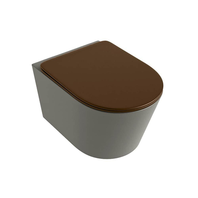 Mondiaz LAVIE hangtoilet – spoelrandloos – 36 x 53 cm – met softclose zitting – Smoke (lichtbruin), zitting Rust (bruin)