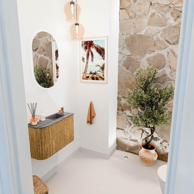 Mondiaz JOYA-DLUX 61.6cm toiletmeubel - ronding links kleur Oak - Wastafel FAYE positie Rechts 1 kraangat kleur Sombra.