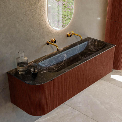 Mondiaz KURVE-DLUX Badkamermeubelset - 145x46x40cm - 1 lade - 1 deur - wastafel solid surface - rechts - zonder kraangat - Ruby
