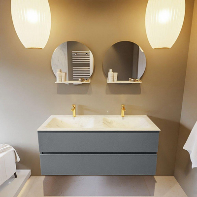 Mondiaz VICA-DLUX ensemble de meuble de salle de bain - 120cm - meuble sous-vasque plata - 2 tiroirs - lavabo encastrée cloud double - 2 trous de robinet - version haute de 60cm - opalo