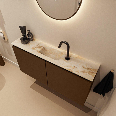 MONDIAZ TURE-DLUX Meuble WC 100 cm Rust. EDEN lavabo Frappe position milieu. Avec 1 trou de robinet.