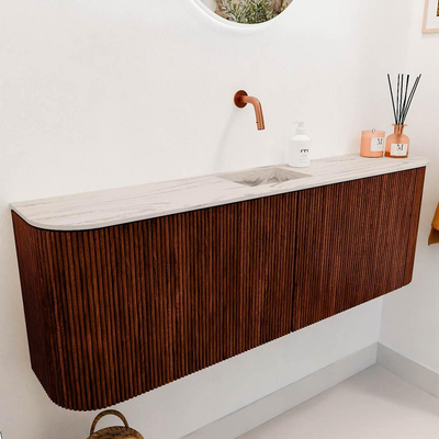 Mondiaz JOYA-DLUX Meuble de salle de bains 123.2cm - arrondis gauche et droite couleur Ruby - Vasque FAYE position Milieu Sans trou de robinet couleur Nata