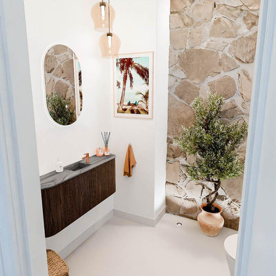 Mondiaz JOYA-DLUX 103.2cm toiletmeubel - ronding links en rechts kleur Walnut - Wastafel FAYE positie Midden 1 kraangat kleur Sombra.