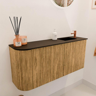 Mondiaz JOYA 91.6cm toiletmeubel - ronding links kleur Oak - Wastafel FAYE positie Rechts 1 kraangat kleur Urban.