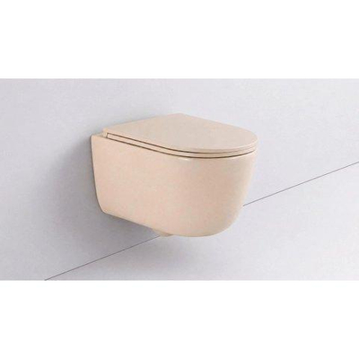 QeramiQ Dely Swirl Ensemble WC - réservoir encastré Qeramiq Flush - abattant fin - plaque de commande en métal cuivre - boutons ronds - beige