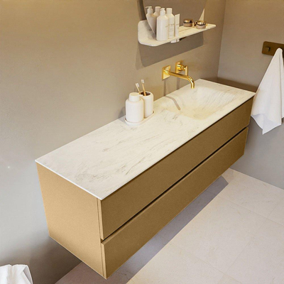 Mondiaz VICA-DLUX ensemble de meuble de salle de bain - 150cm - meuble sous-vasque oro - 2 tiroirs - lavabo encastré cloud droite - sans trous de robinet - version haute de 60cm - opalo