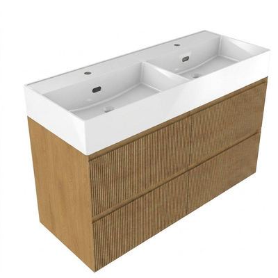 Saniclass Holz Atelier Ensemble de meubles de salle de bains - 120x45x72cm - Legend lavabo en céramique blanc - 2 vasques - 2 trous de robinet - 2 tiroirs - chêne natural mat (bois)