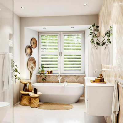 VICA Meuble de salle de bains 140cm sous-meuble Talc 2 tiroirs. Lavabo CLOUD gauche sans trou de robinet, couleur Talc.