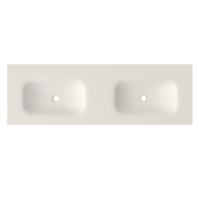 Saniclass Flow Meubelwastafel - 141x46x1.5cm - overloop - 2 wasbakken - zonder kraangaten - solid surface wit mat OUTLETSTORE