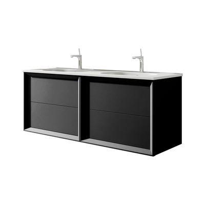 Adema Prime Core Ensemble de meuble - 120x50x45cm - 2 vasques rectangulaires Blanc - 2 trous de robinet - 4 tiroirs - avec miroir rectangulaire - Noir mat