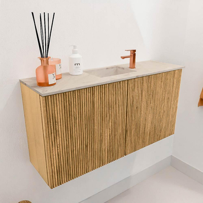 Mondiaz JOYA-DLUX 80cm toiletmeubel - kleur Oak - Wastafel FAYE positie Midden 1 kraangat kleur Frappe.
