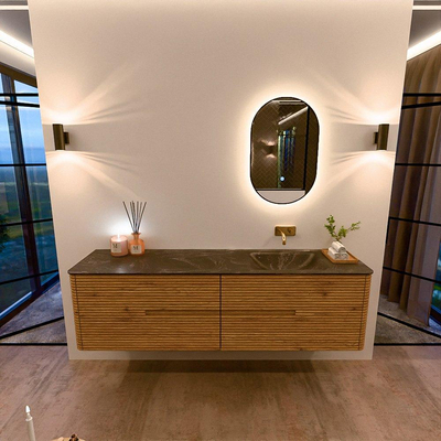 Mondiaz CIRO-DLUX Ensemble de meubles de salle de bains - 180x45x50cm - vasque en solid surface Lava - 1 bassin à droite - sans trous de robinet - 4 tiroirs - Chêne