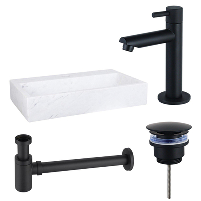 Fortifura Fuente Fonteinset - 38x24x8cm - 1 kraangat - marmer - fonteinkraan zwart mat - glans wit
