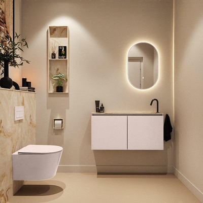 MONDIAZ TURE-DLUX Meuble toilette - 100cm - Rosee - EDEN - vasque Frappe - position droite - 1 trou de robinet