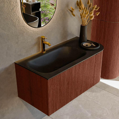 Mondiaz KURVE Ensemble meuble de salle de bains - 95x46x40cm - 1 tiroir - 1 porte - lavabo solid surface - gauche - 1 trou de robinet - Ruby